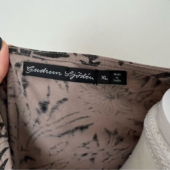 Gudrun Sjoden Floral Mini Tunic Dress Long Sleeve Size XL Brown & Black Pockets - Picture 3 of 6